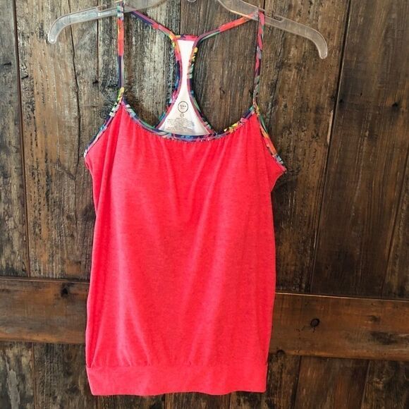 Zuma Blu Sz S Orange Floral Back Racerback Strappy Workout Exercise Yoga Top - Picture 3 of 10